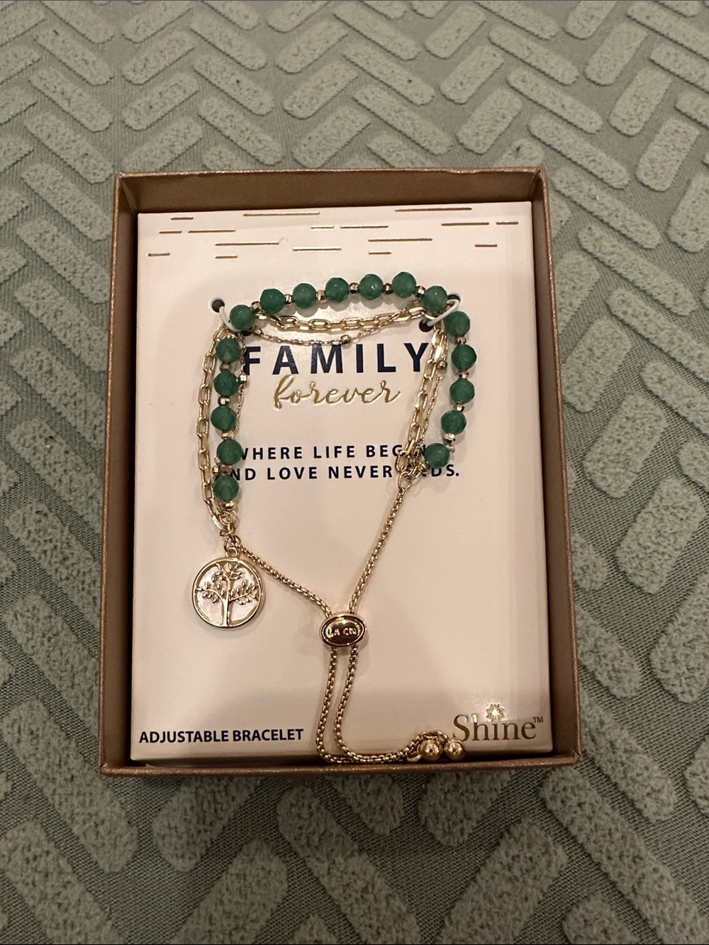 Green Beaded Gold-Trim Adjustable Bracelet